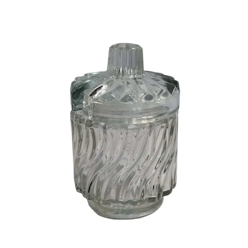 Avon Sugar Bowl Clear Glass Small Ribbed Swirl 1960s Vintage Lid